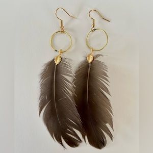 Boho feather earrings - turkey feathers - gold plated brass - handcrafted